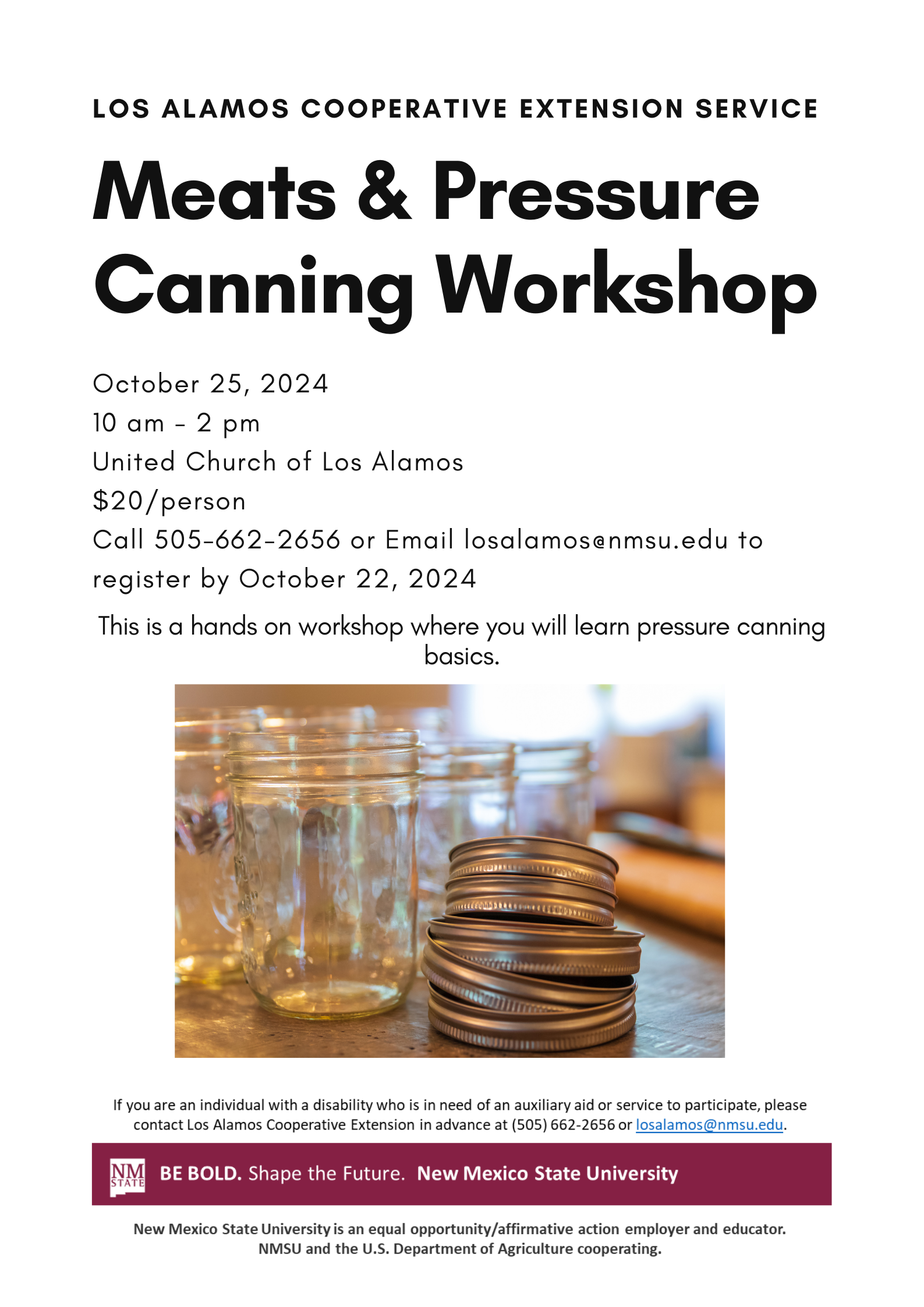 Meats & pressure canning workshop flyer.